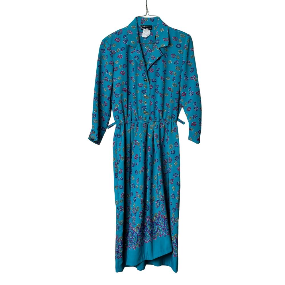 Breli Originals‎ VINTAGE blue multicolor paisley long sleeve wrap dress Size 8